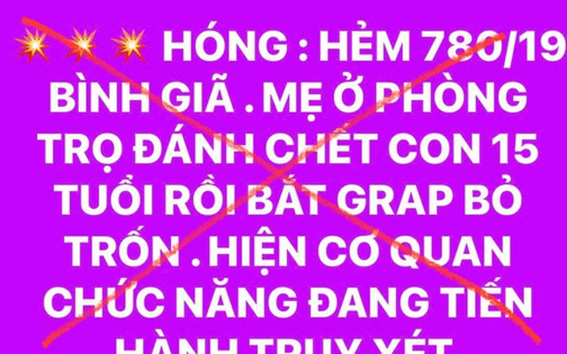 Sự thật về thông tin lan truyền "mẹ đánh con tử vong rồi bắt Grab bỏ trốn" ở TP HCM