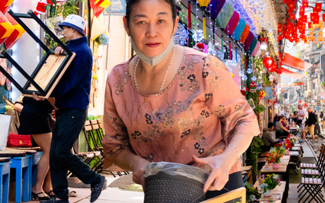 Cảnh đối lập trên phố cà phê đường tàu Khâm Thiên - Lê Duẩn khi lực lượng chức năng ra quân xử lý vi phạm