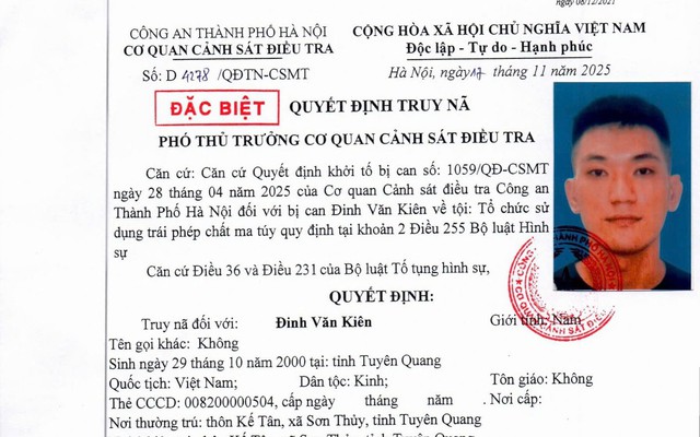 Truy nã đặc biệt Đinh Văn Kiên sinh năm 2000