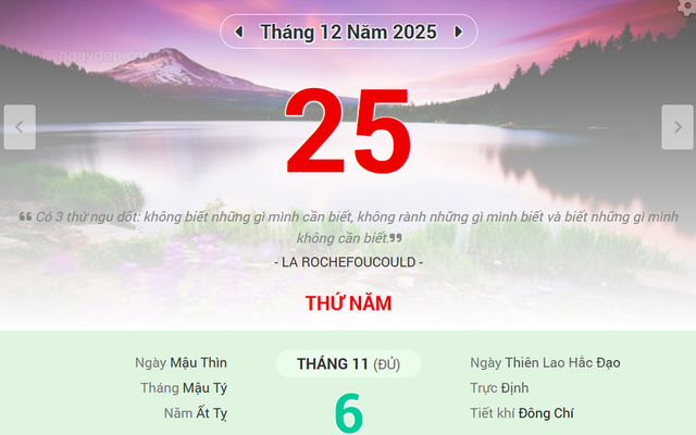 Lịch âm 25/12 - Xem lịch âm ngày 25/12