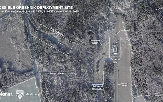 Ảnh vệ tinh hé lộ Nga triển khai tên lửa siêu thanh Oreshnik tại căn cứ cũ ở Belarus