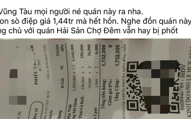 4 con sò điệp giá hơn 1,4 triệu đồng, quán ăn ở Vũng Tàu "bị soi"