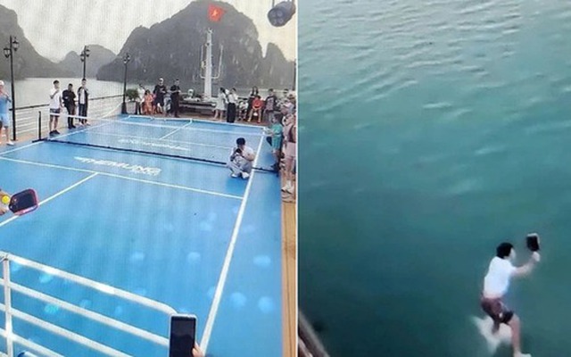 Cứu quả bóng trong trận Pickleball trên tàu du lịch, du khách lao người xuống vịnh Hạ Long