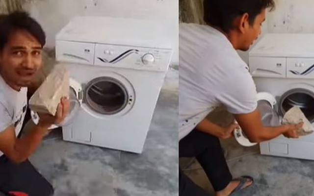 Nam thanh niên thả hòn đá lớn vào máy giặt, diễn biến tiếp theo khiến hàng triệu người "thót tim"