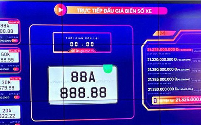 Biển số 88A-888.88 có giá trúng đấu giá hơn 21 tỷ đồng