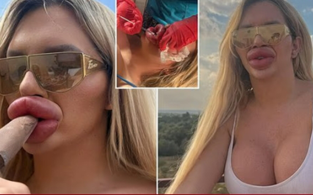 Bơm môi quá lớn, cô gái bị bít lỗ mũi, không thể ngậm miệng, suốt ngày viêm họng