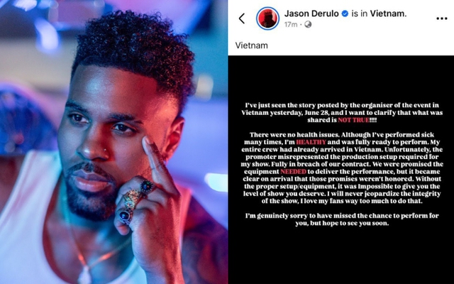 Vụ Jason Derulo hủy show tại Việt Nam: Ca sĩ bất ngờ tố BTC làm sai hợp đồng, đưa thông tin không đúng sự thật