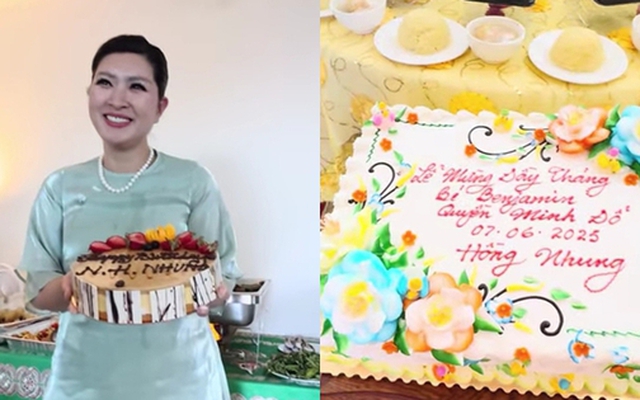 Hồng Nhung mở tiệc đầy tháng con trai trong chùa, để lộ danh tính bố đứa bé