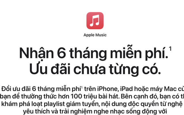 Apple bất ngờ tặng 6 tháng Apple Music miễn phí cho người dùng Việt