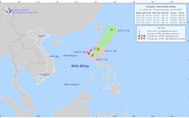 Bão số 4 giật cấp 11 trên vùng biển phía Đông của khu vực Bắc Biển Đông