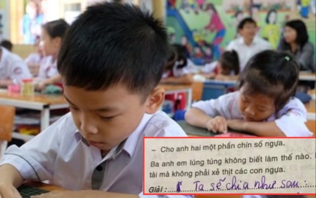 Học sinh tiểu học làm bài Toán "chia 17 con ngựa", xem đáp án nhiều người phì cười: Em nên lên thẳng đại học!