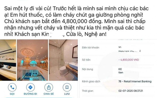 Vụ khách hút thuốc làm thủng đệm, bị phạt 4,8 triệu đồng: Chủ khách sạn ở Cửa Lò nói gì?