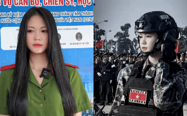 Chiến sĩ khối nữ Cảnh sát đặc nhiệm nổi tiếng sau vài phút đi hiến tóc, diện quân phục khí chất ngút trời
