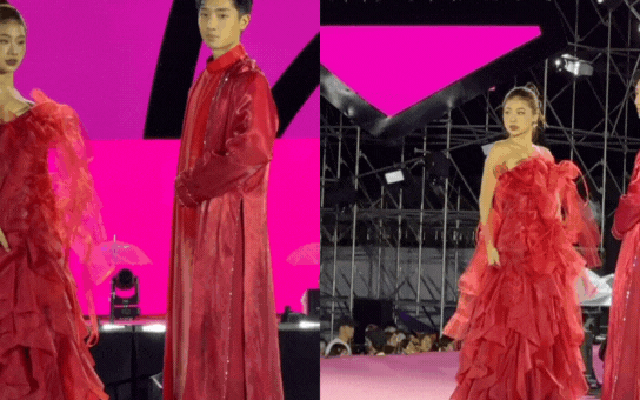 Louis Phạm bị bạn trai Việt kiều giẫm váy, "vồ ếch" trên sân khấu, "đàng trai" thẳng lưng bỏ đi gây tranh cãi