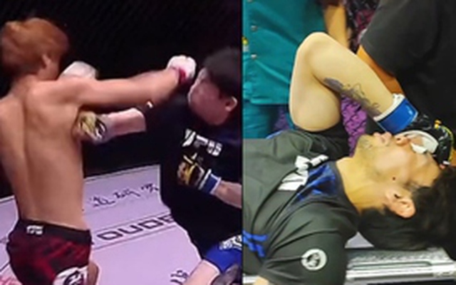 Võ sĩ Nhật Bản bị đối thủ Trung Quốc hạ gục trong 13 giây, rời sân bằng cáng