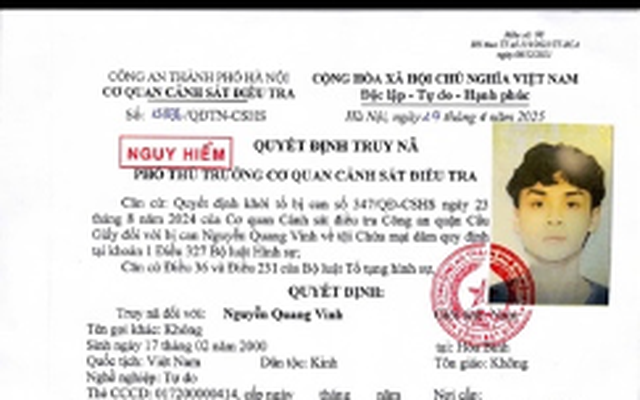 Bắt đối tượng truy nã Nguyễn Quang Vinh sinh năm 2000