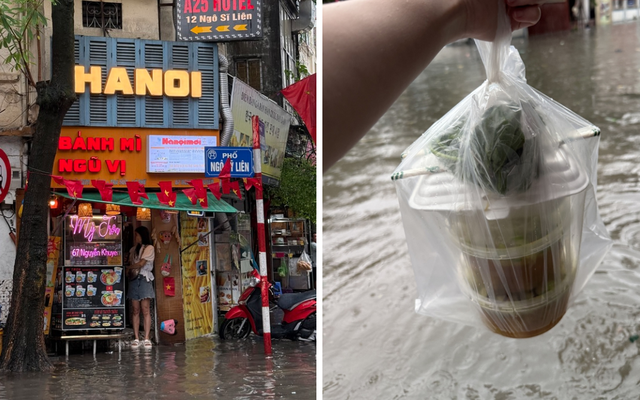 Loạt hàng quán ngập nước vẫn mở cửa, trở thành chỗ trú cho khách giữa thời tiết mưa lớn ở Hà Nội