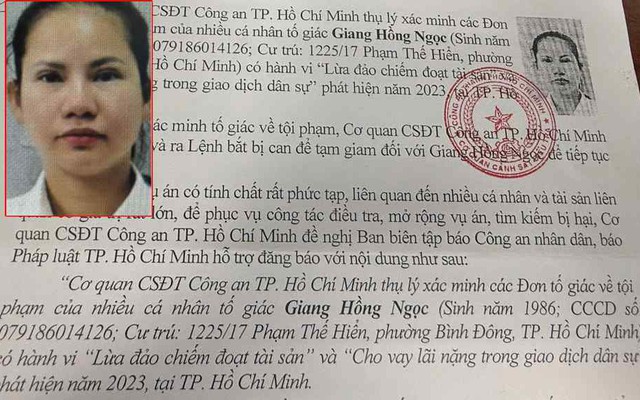 Đã bắt "chủ hụi online" Giang Hồng Ngọc