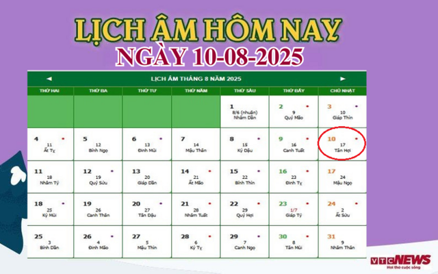 Lịch âm 10/8 - Âm lịch hôm nay 10/8 chính xác nhất - lịch vạn niên 10/8/2025