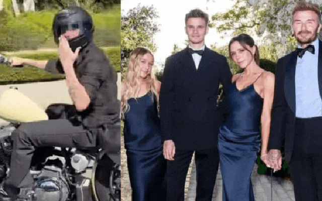 Cậu cả nhà Beckham bị netizen "ném đá" dữ dội: Chạy xe máy bằng 1 tay, hôn gió với vợ mà không thèm nhìn đường!