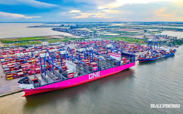 Siêu tàu màu hồng lớn nhất từ trước đến nay cập cảng miền Bắc Việt Nam: Ai đứng sau?