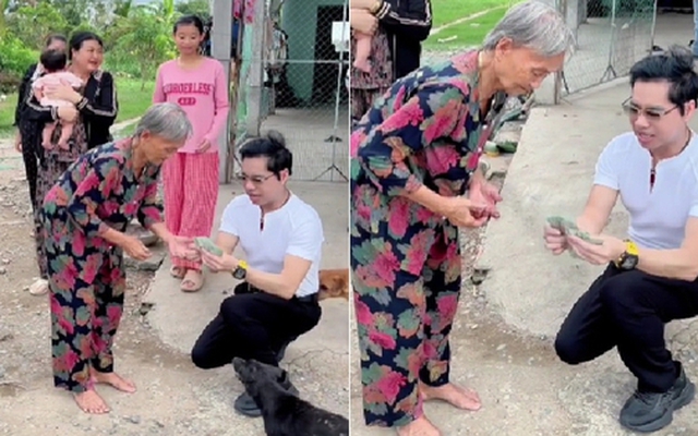 Ngọc Sơn cầm xấp tiền đưa thẳng cho một cụ bà, đếm đủ 20 tờ 500 nghìn