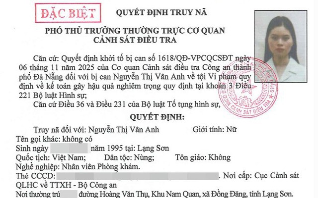 Truy nã đặc biệt nữ kế toán Nguyễn Thị Vân Anh