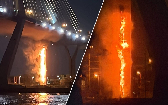 Bàng hoàng cảnh tượng trụ cầu cháy như đuốc giữa Bangkok, Thái Lan