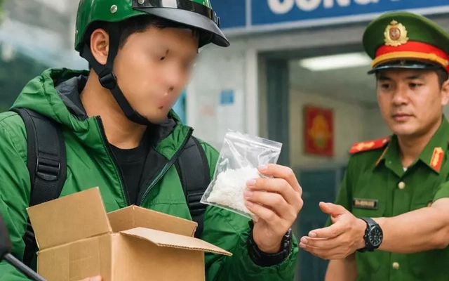 Nghi có ma túy, shipper chở thẳng túi hàng đến đồn công an