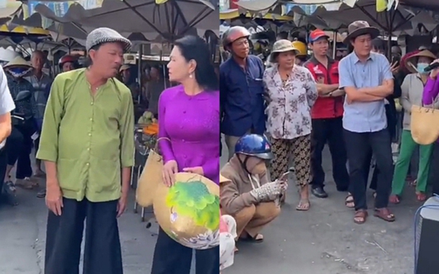 Nữ NSƯT từ Mỹ về, cùng trùm Điền Quân ra chợ, người dân xúm lại tắc cả đường