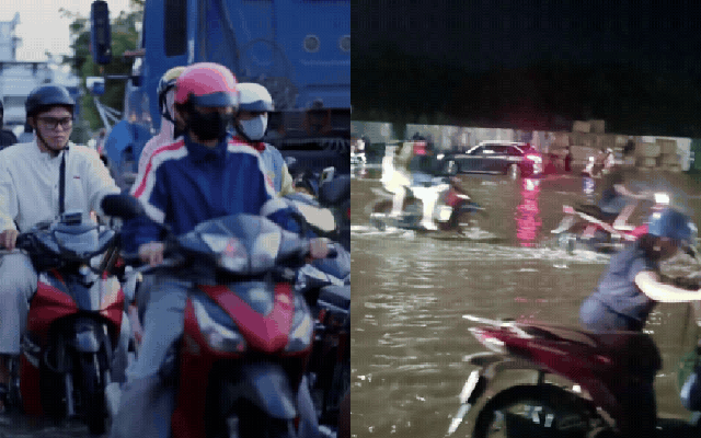 Triều cường đạt đỉnh ở TP.HCM: Nước ngập lút bánh xe, cách nhà 100 mét cũng không thể về