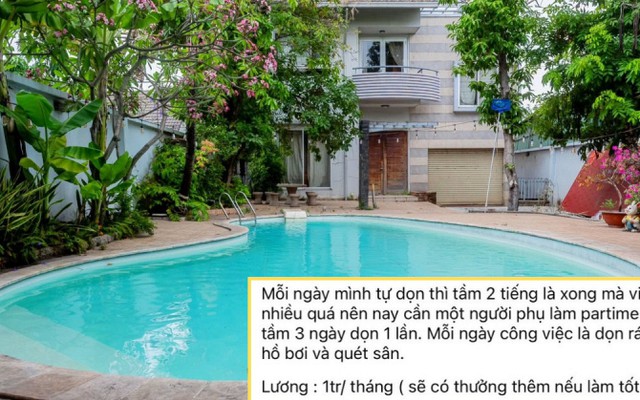 Tuyển người quét lá hồ bơi trong villa ở TP.HCM lương 1 triệu/tháng gây tranh cãi: Chủ nhà lên tiếng