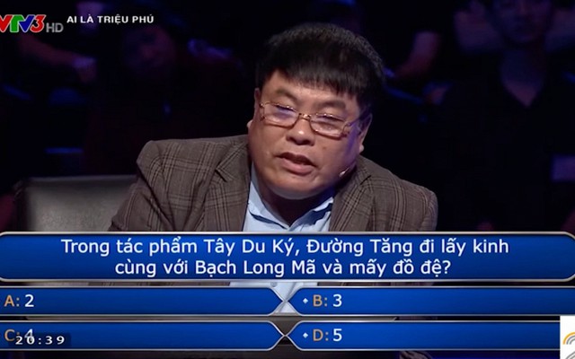 “Đường Tăng đi lấy kinh với Bạch Long Mã và mấy đồ đệ?”: Câu hỏi trị giá 1 triệu tại Ai Là Triệu Phú khiến người chơi phải cầu cứu