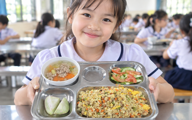 Nhìn loạt hình ảnh suất ăn bán trú của trường ở TP.HCM mà xuýt xoa: 10 điểm không có nhưng!