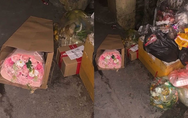 Cảnh những bó hoa đẹp bị vứt bãi rác sau 20/10 gây tranh cãi về sự lãng phí