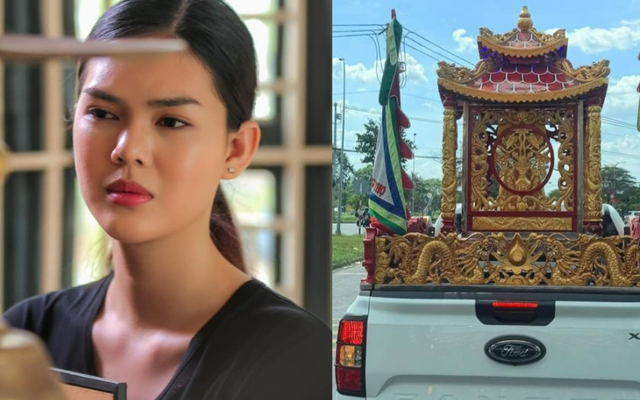 Diễn viên Ngọc Trinh nghẹn lòng đưa tiễn bố về nơi an nghỉ cuối cùng