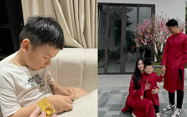 Vợ Thành Chung sắm 6 chỉ vàng cho con trai ngày vía Thần Tài, mới 3 tuổi bé Leo đã có của để dành