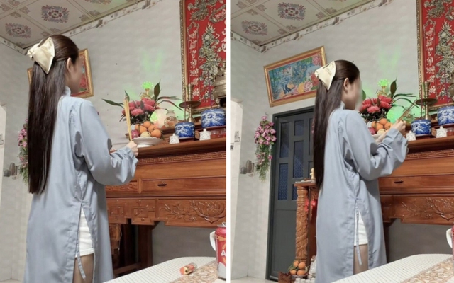 Tranh cãi gay gắt quanh bức ảnh cô gái mặc áo tràng, quần ngắn thắp hương