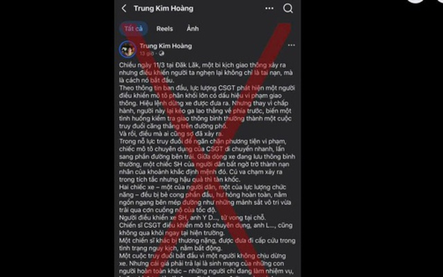 Thông tin CSGT truy đuổi khiến 2 người tử vong là sai sự thật