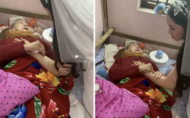 Nghẹn ngào khoảnh khắc bà nội 90 tuổi khóc khi nằm tiễn cháu gái về nhà chồng
