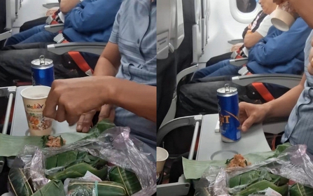 Mang cả túi nem chua, khui bia nhậu ngay trên máy bay, 2 người đàn ông gây tranh cãi dữ dội