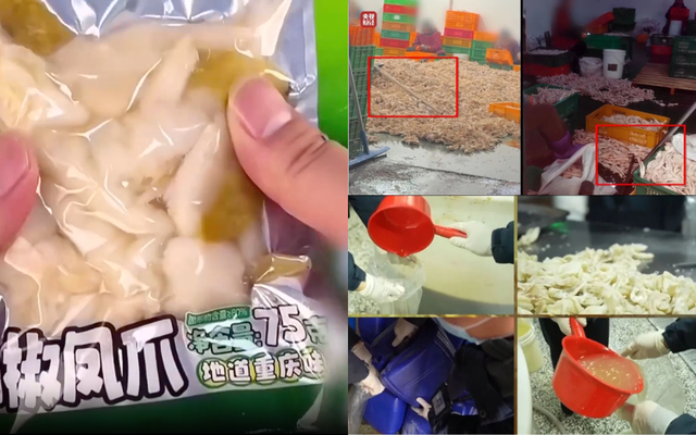 Bên trong xưởng sản xuất chân gà "hot trend" Trung Quốc: Tẩy trắng bằng oxy già và hàng tấn hoá chất, chân gà chất đống trên nền đất bẩn