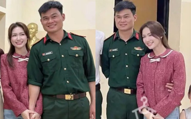 Đại uý Thăng Văn Cương đưa Hòa Minzy đi ra mắt bạn bè, còn ôm eo tình tứ quá đây này!