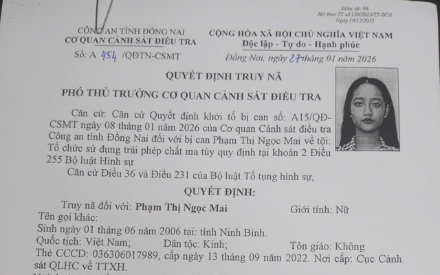 Truy nã Phạm Thị Ngọc Mai SN 2006