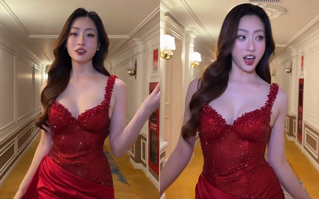 Lương Thùy Linh đi dọc hành lang, vẫn xinh đẹp rực rỡ