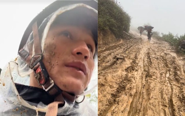 Xúc động thầy giáo vùng cao bùn bắn tận mặt, hướng dẫn trẻ đi học trên đường lầy