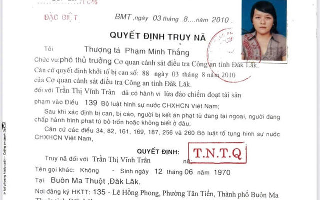 Truy nã đặc biệt bác sĩ Trần Thị Vĩnh Trân