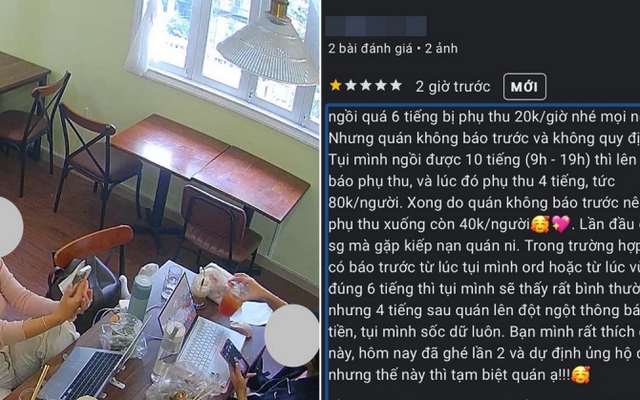 Ngồi cà phê 10 tiếng, bị phụ thu 40k/ người, nhóm khách đánh giá quán 1 sao: "Ai bảo không có quy định rõ ràng về ngồi lâu"