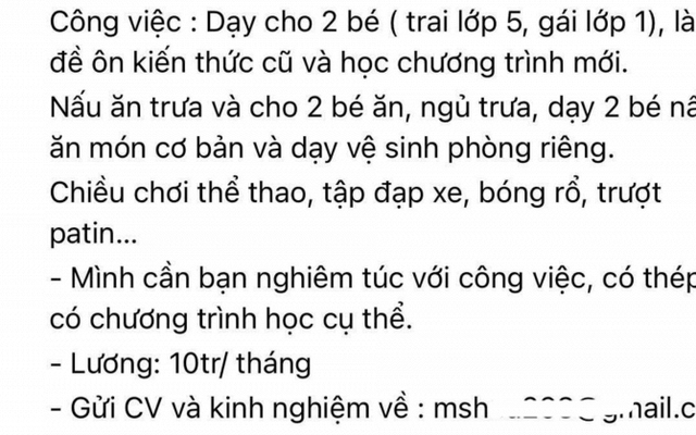 Bài đăng tuyển gia sư của một phụ huynh với những chi tiết khiến ai đọc cũng phì cười: Đây là tuyển ô sin!