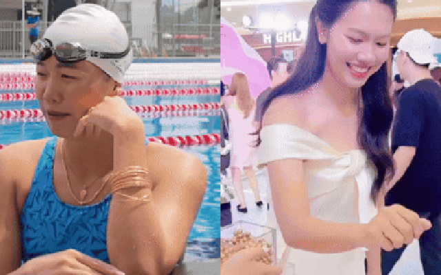 Ánh Viên dát vàng đầy người khiến dân mạng ngỡ ngàng: Vừa đám cưới xong đã vội đi dạy bơi?